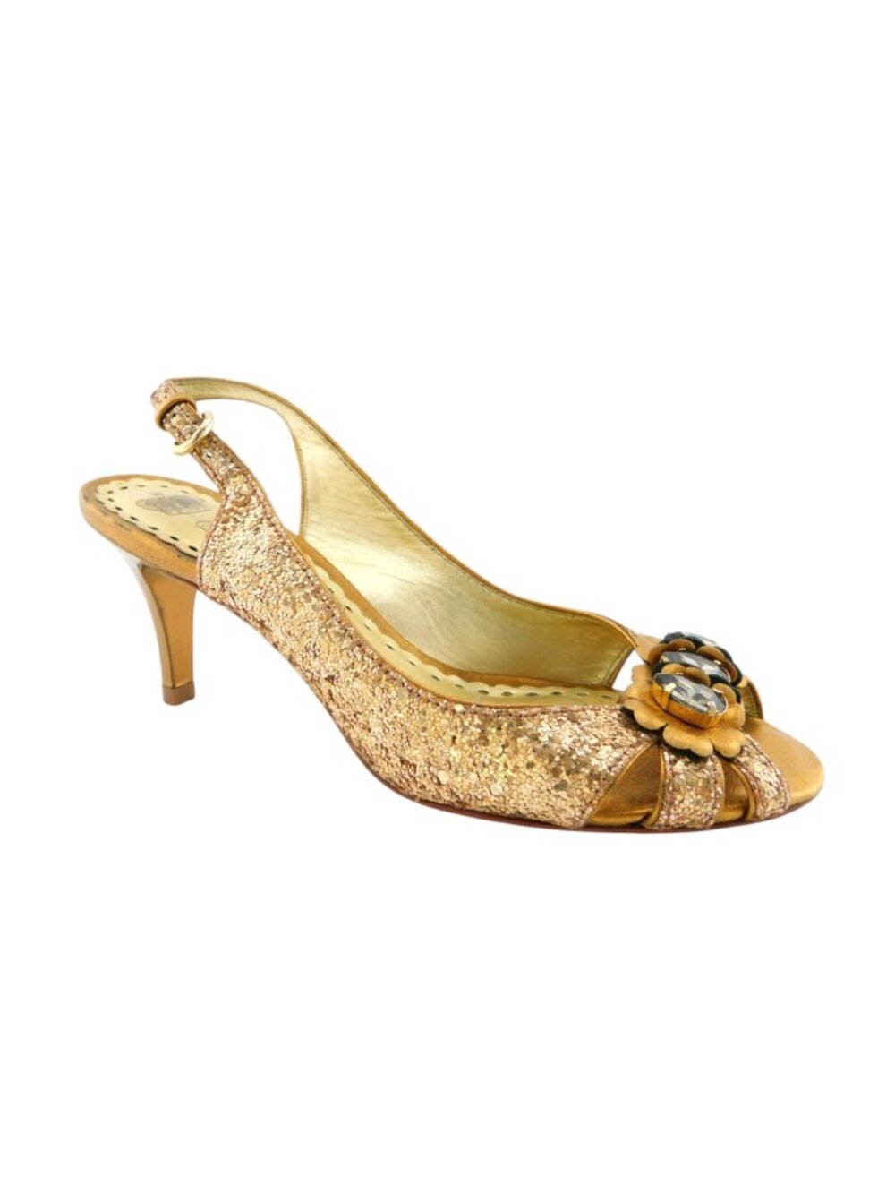 JUICY COUTURE Gold Glitter Crystal Embellishment Sling Heel Sandal Pumps 6